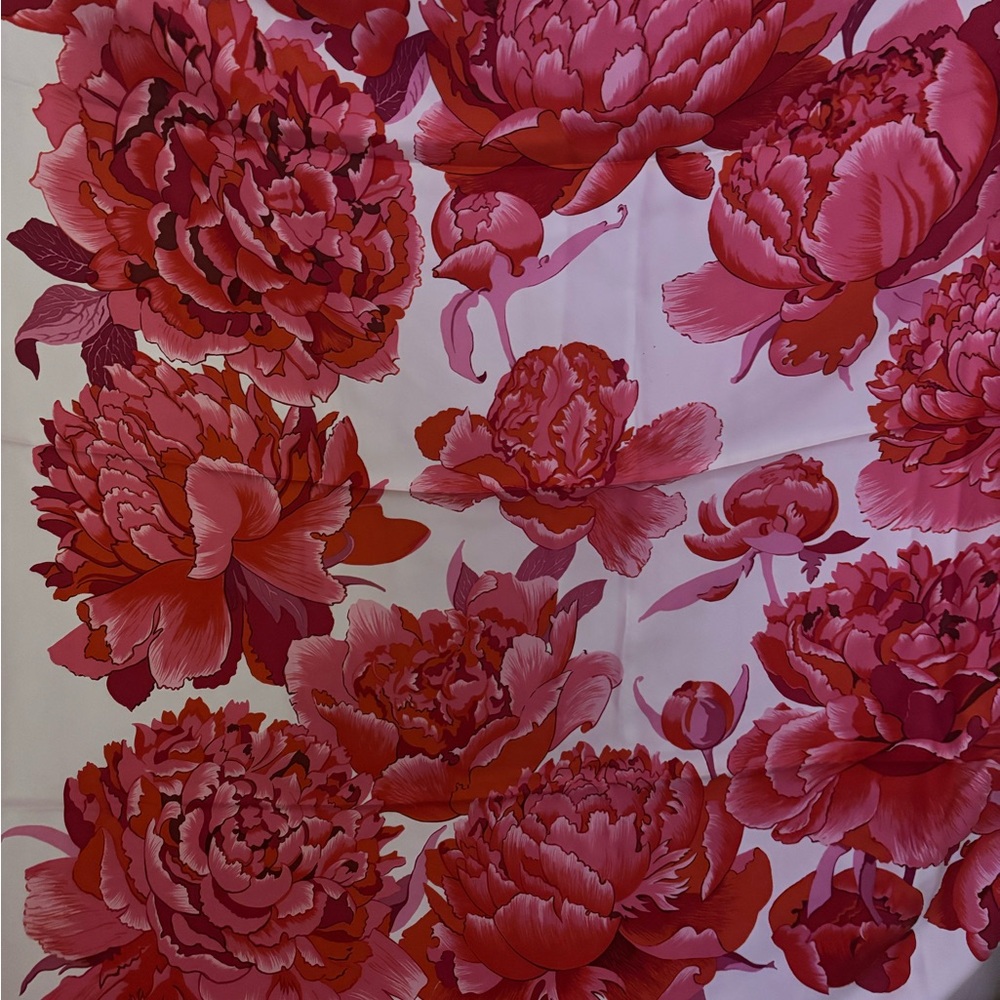 Hermes Red and Pink Floral Scarf